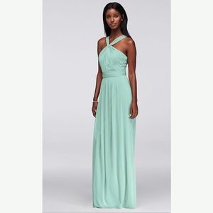 Mint Y-Neck Long Mesh Grecian Dress
